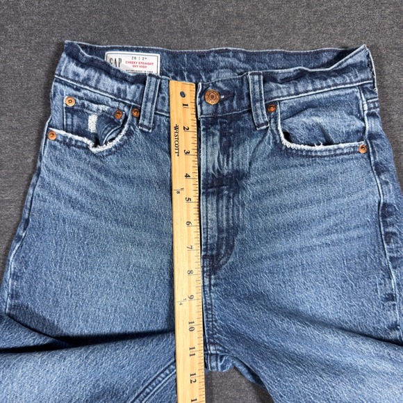 Gap Cheeky Straight Sky High Jeans Women 26 Blue Denim Raw Hem High Rise Raw Hem - Picture 6 of 8